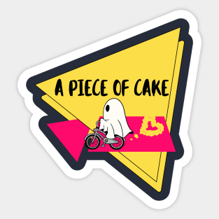 A Piece Of Cake Ghost Riding a Bike Halloween Sticker